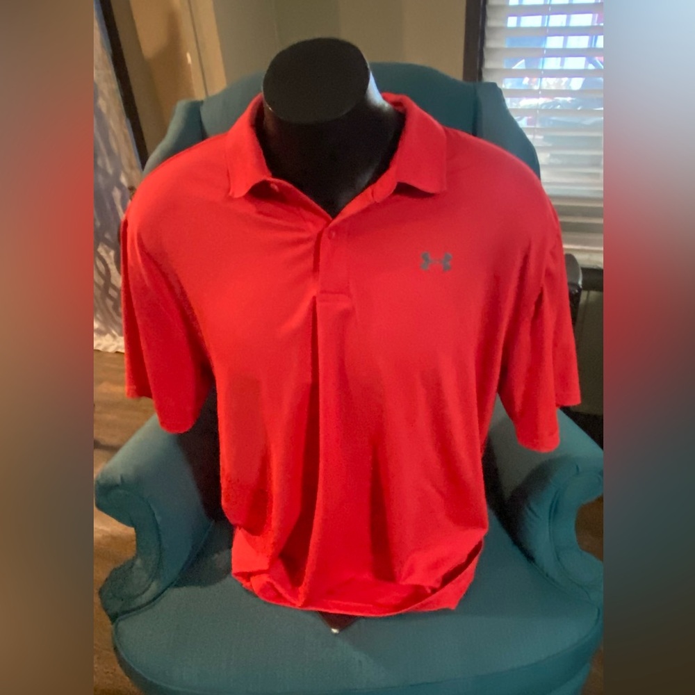 Men’s Under Armour Red Performance Polo Shirt Size 2XL Used Ex Condition
